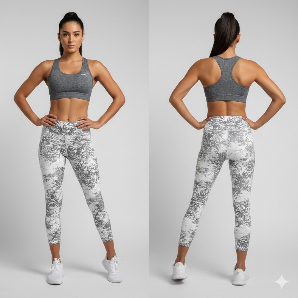 Nike Dri-FIT Women's Medium Crop Leggings White Grey Camo High Rise Training